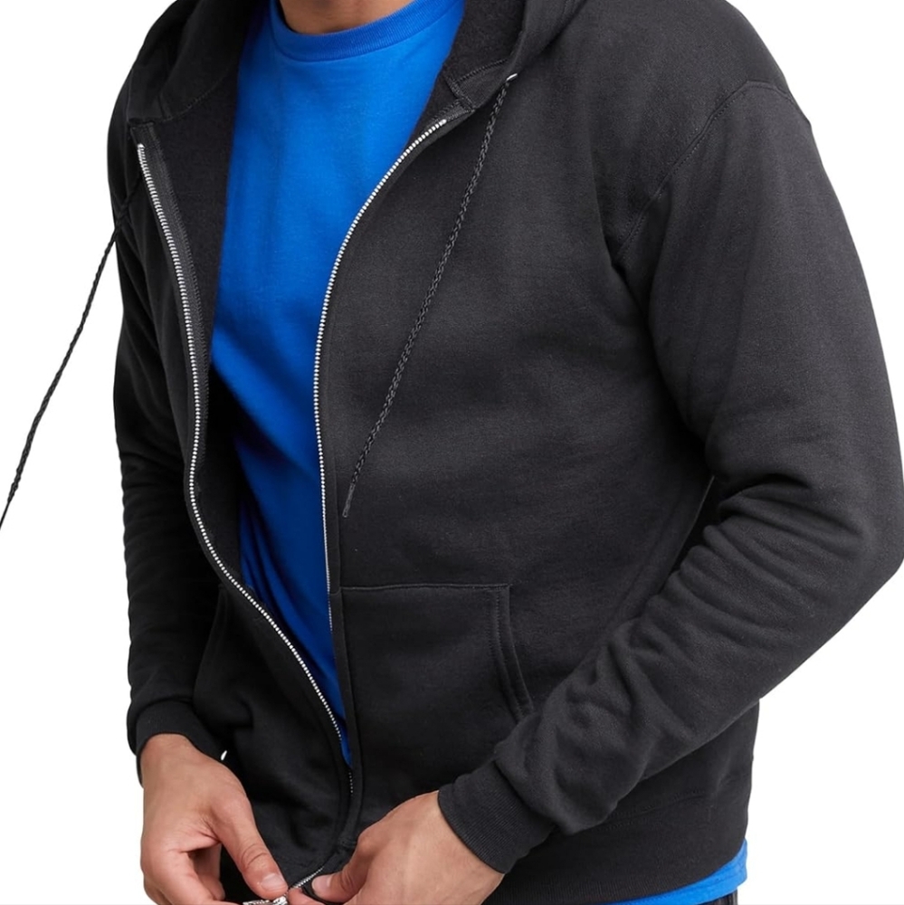 Hanes Black Zip-Up Hoodie - Small Men's